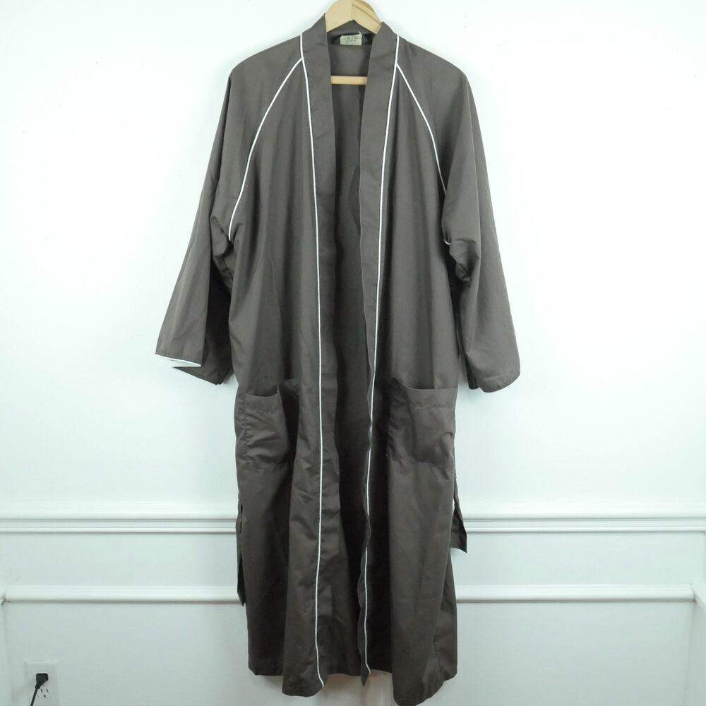 Vintage 80s Men's Robe Brown Normcore Grandpa Dad Loungewear Retro Thin Costume
